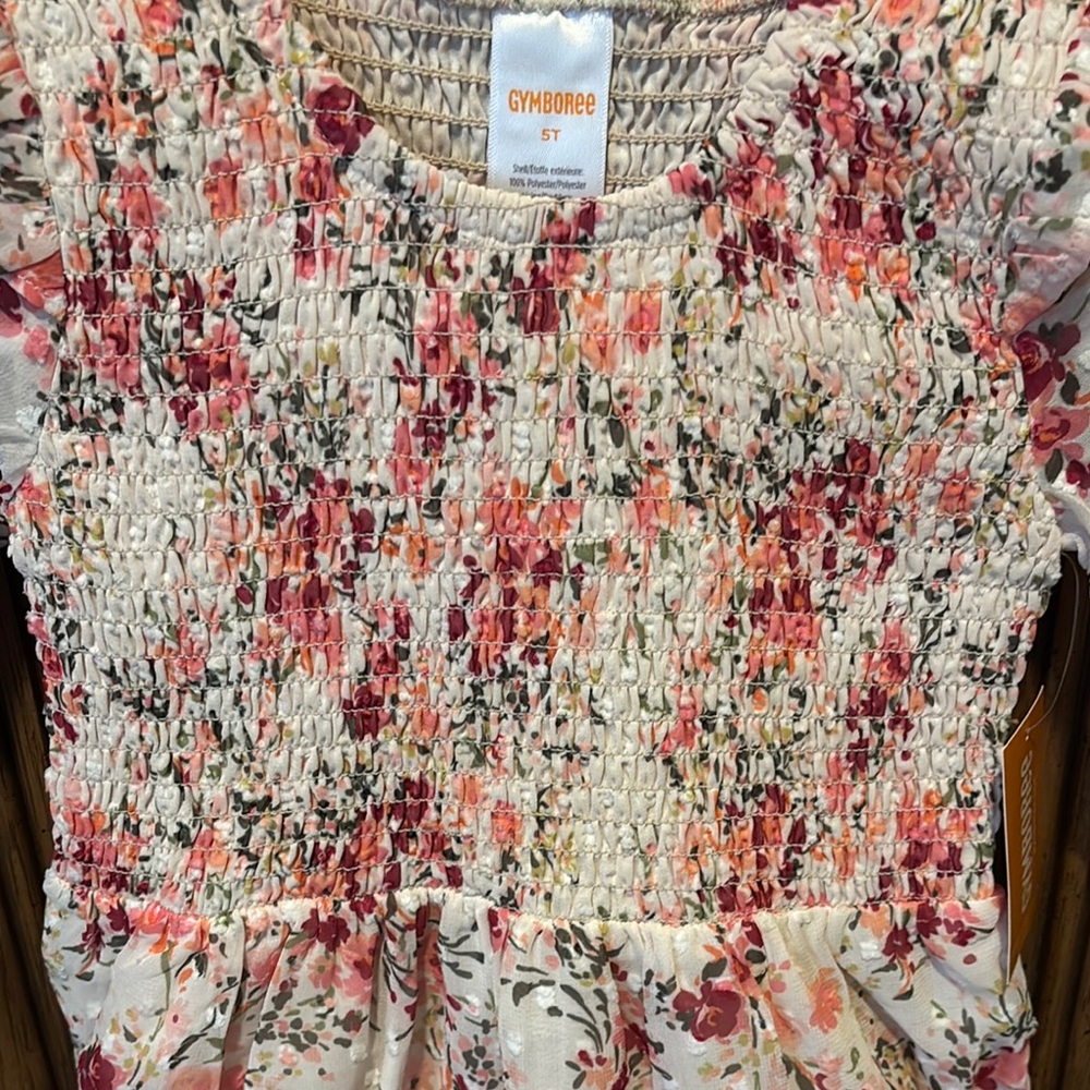 Floral Pink and White Kids Dress - Picture 2 of 4